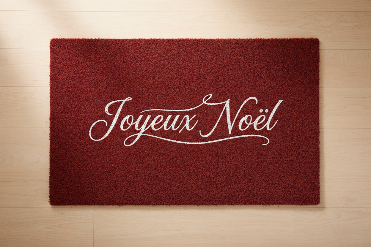 Paillasson Joyeux Noël fond rouge écriture blanche